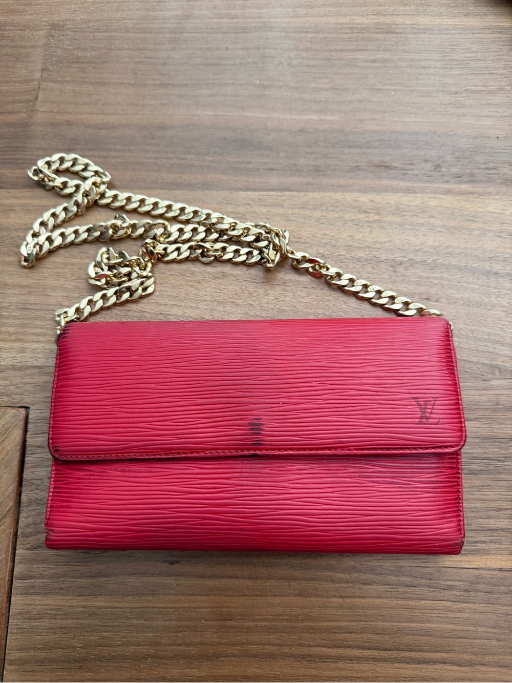 Louis Vuitton Red Epi Leather Chain Shoulder Wallet